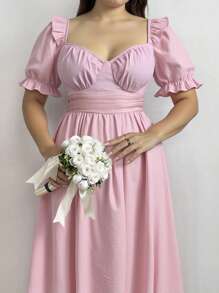 Flirla Abito dal colore tinta unita elegante e carino, di stile dolce, adatto alla moda estiva - Rosa - Visualizzare 3