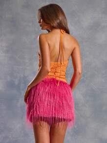 MUSERA 露背吊带针织修身上衣，适合春季、夏季、伊比沙岛、Y2K、酷女孩、音乐节、锐舞派对、度假、夜店、海滩休闲外出等场合。 - 橘色 - 查看 3