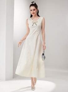Modelyn Đầm mini không tay đính sequin màu trơn thanh lịch cho nữ - Hồng - Xem 4