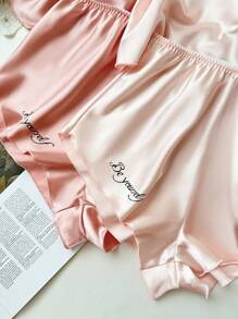 SilkySpell Set de 2 piezas de pijama de mujer con camiseta de tirantes ajustables y pantalones cortos, con diseño estampado de letras y bloques de color