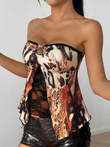 SHEIN EZwear Women's Leopard Print Tube Top - Multicolor - View 4