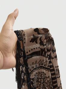ROMWE Goth Vestido de tirantes con estampado floral retro y bajo con flecos