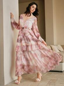 Anewsta European & American New Floral Print Elegant & Classy Resort Vacation Long Dress For Women, Suitable For Spring, Summer, Festivals, Holidays, Casual, Formal, Weddings, Graduation, Birthdays