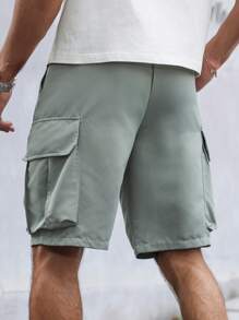 Manfinity Homme Men's Solid Color Drawstring Pocket Casual Cargo Shorts, Summer