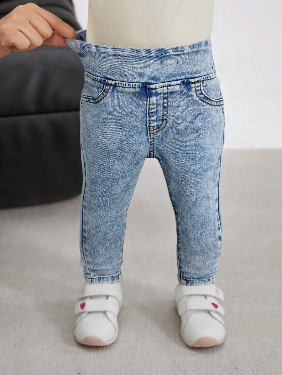 SHEIN Baby Girl High Waist Skinny Casual Fitted Jeans - Light Wash - View 1
