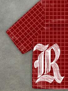 Manfinity Roghcode Áo sơ mi cài nút cổ bẻ họa tiết ô vuông Graffiti vẽ tay theo phong cách Gothic giản dị - Đỏ - Xem 4