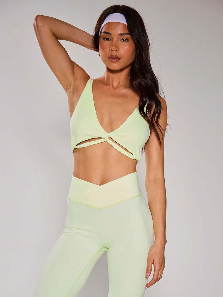 Musera Sport Áo bra thể thao cổ chữ V xoắn phía trước, thích hợp cho Padel, Tennis, Pickleball, tập gym và thể dục. - Màu xanh Bạc hà - Xem 1