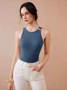 Uhlyne Women's Knitted Textured Minimalist Elegant Casual Metal Circle Hollow Design Sexy Camisole