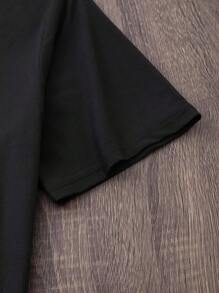 女式夏季休闲标语印花短袖圆领 T 恤 - 黑色 - 查看 3