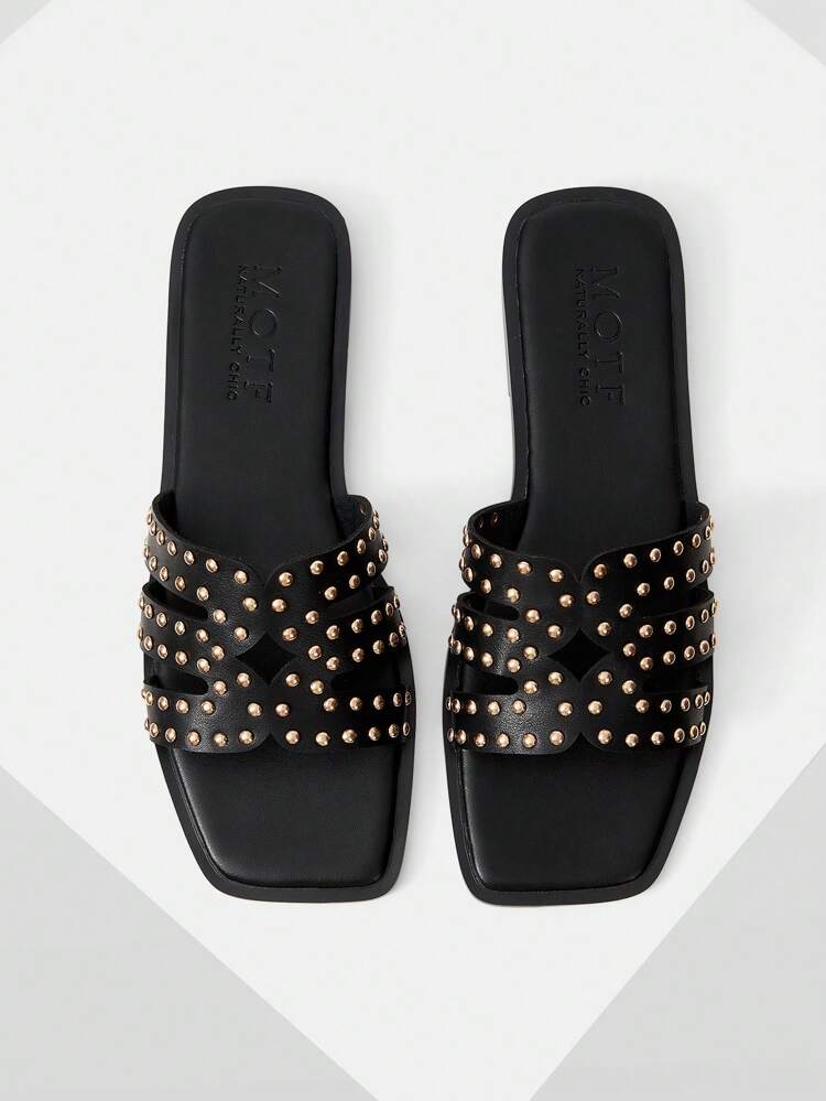 SQUARE TOE SLIP-ON RIVET FLAT SANDALS FOR CHRISTMAS SPRING SHOES SUMMER SHOES