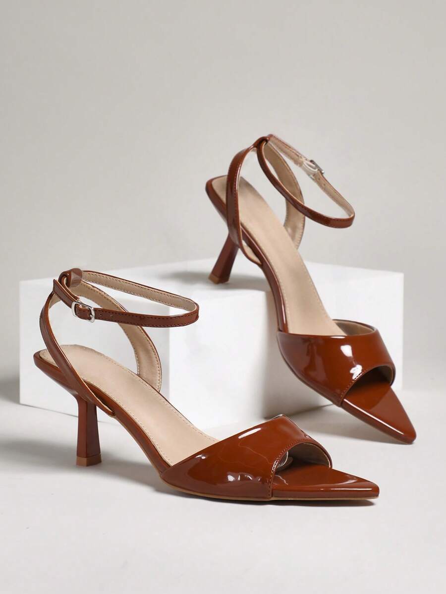 SHUZIA 女式简约尖头鞋垫踝带高跟凉鞋