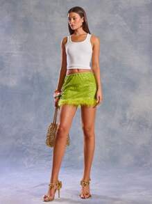 MUSERA 亮片修身蓬松下摆迷你裙，夏季伊比沙岛Y2K酷女孩音乐节锐舞度假俱乐部可爱欧式梦幻派对场合闪亮假日嘉年华复活节 - 綠色 - 查看 2