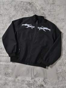 SHEIN Chaqueta casual con cuello alto y estampado de dinosaurio de moda para adolescentes varones