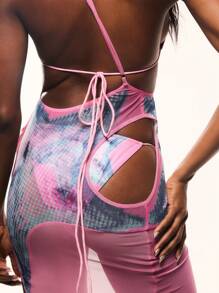 TypaGal Starfish Print Hollow-Out Sexy Beach Cover Up Dress - Pink - View 6