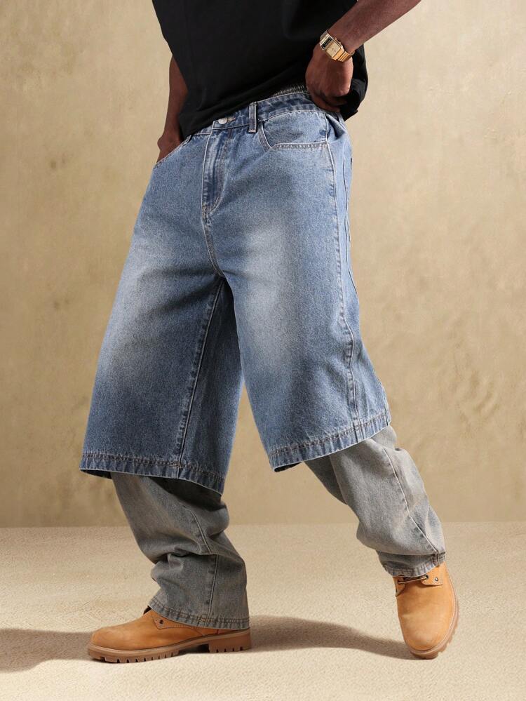 Luźne, szerokie dżinsowe szorty typu culotte