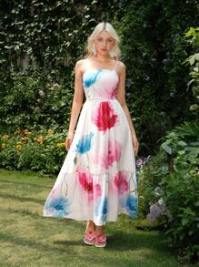 SHEIN MOD Abito elegante senza maniche con stampa floreale, adatto per le vacanze