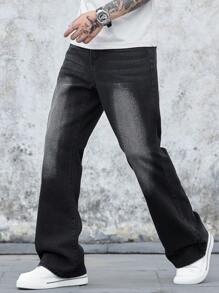 Manfinity EMRG Men's Faded Straight Leg Flare Jeans - Black - View 3