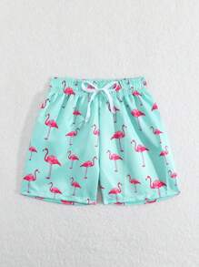 SHEIN Costume da bagno per ragazzino con stampa fenicottero, costumi da bagno in tessuto intrecciato, adatti per le vacanze in spiaggia - Multicolore - Visualizzare 4