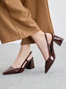 CUCCOO BIZCHIC 经典棕色粗跟中跟鞋，简约时尚，适合通勤、约会、派对、度假、婚礼等场合。 - 棕色 - 查看 5