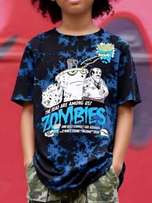 Aqua Teen Hunger Force X SHEIN Camiseta de manga corta de cuello redondo con estampado de teñido anudado y gráfico de dibujos animados para niño preadolescente - Blanco - Ver 6