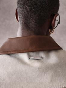 SUMWON 牛仔卡车司机夹克，灯芯绒领，休闲工作服，毛边下摆，拉链前襟，经典款式，秋冬外套，街头时尚 - 卡其色 - 查看 7