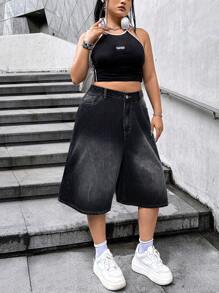 Dripcurv Quần jean ống rộng dáng lửng màu đen cỡ lớn, thích hợp cho giáo viên nữ, dịp Lễ Tình nhân. - màu đen - Xem 3