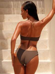 Swim Chiccia 2 件套女士纯色夏季泳衣套装，无肩带上衣，可拆卸肩带，三角形下装