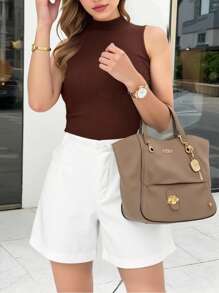 INAWLY 2件套女式纯色休闲无袖背心和短裤套装 - 彩色 - 查看 5