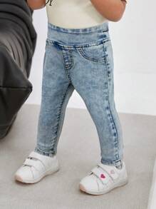 SHEIN Baby Girl High Waist Skinny Casual Fitted Jeans - Light Wash - View 4