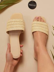 SHUZIA 女士宽版拉菲草一脚蹬凉鞋 - 杏色 - 查看 2