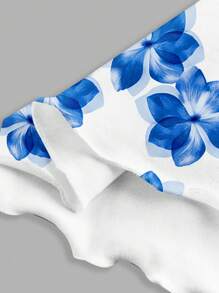 SHEIN MOD 休闲蓝色花卉印花无袖迷你连衣裙，适合夏季度假 - 彩色 - 查看 4