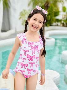New Fashionable Girls Ruffled One Piece Swimsuit - Multicolor - View 7