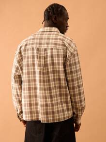 Musero Men Relaxed Tailored Checked Long Sleeve Shirt Spring Summer Vacation Holiday Smart Street-Style - Burgundy - View 3