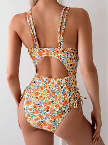 Swim Mod Women Floral Print One Piece Swimsuit For Summer Beach Vacation - Yellow - View 2
