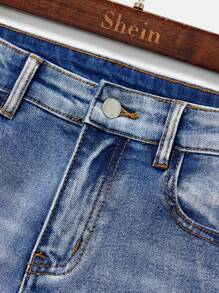 SHEIN Tween Jungen Distressed Vintage Ripped Washed Skinny Blue Boy Jeans mit schräger Tasche, für Frühlings- und Sommerkleidung für Jungen