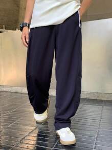 SHEIN 青少年男孩休闲运动裤套装，街头风格朋克摇滚运动休闲，适合春夏派对、音乐节 - 藏蓝色 - 查看 5