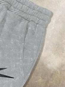 PAVTROS Men's Letter Print Drawstring Waist Loose Casual Shorts