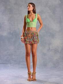 MUSERA Áo hai lớp khoét eo phối bikini, phong cách mùa hè Ibiza, Y2K, cô nàng cá tính, lễ hội, tiệc tùng, kỳ nghỉ, câu lạc bộ, dễ thương, mùa đông, buổi tối, mùa xuân. - màu xanh lá - Xem 5