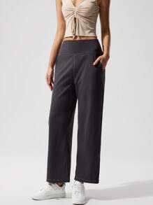 TrendSteals Cloudkiss Women Casual Solid Knit Bodycon Flare Pants - Dark Grey - View 7