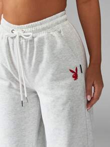 Missguided x Playboy Athletic Wide Leg Sweatpants Loungewear Workout Athleisure Soft Drawstring Elastic Waist Winter Comfort Pants Fall Winter Fashion