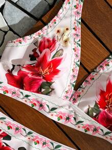 Swim Vcay 2pcs/Set New Fashionable 3D Flower Design Bestselling Sexy Bikini Swimsuit Set, Suitable For Summer Beach