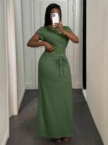 Slaydiva 2 件中年女性基本款日常 T 恤和裙子套装，2 件夏季服装女士夏季服装 - 綠色 - 查看 4