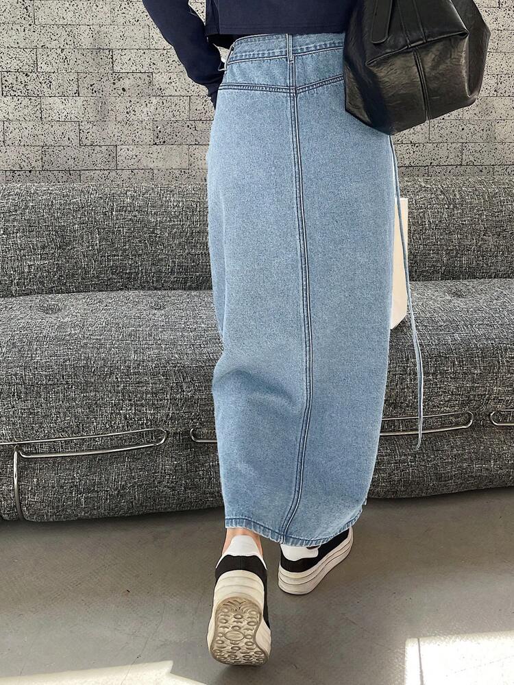 Women's Side Knotted Wrap Long Casual Denim Skirt Jeans Skirt