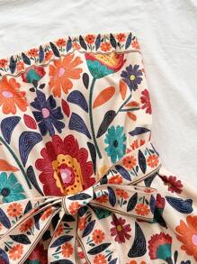 Soleia 女士彩色民间花卉印花短款上衣和短裤连体裤，适合海滩、音乐节、嬉皮风格、派对、约会、下午茶 - 彩色 - 查看 7