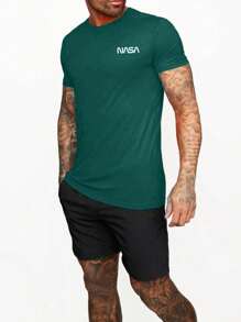 Manfinity Sport Corelite Manfinity Fitness 男式字母图案运动 T 恤健身上衣基本款 T 恤男式图案 T 恤男式慢跑裤健身服跑步 T 恤和背心