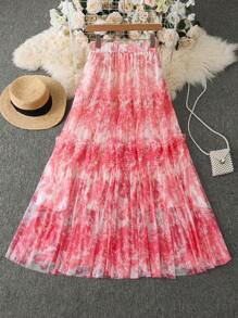 DreamSkyne Casual Elastic Waist Mesh Mid-Length A-Line Skirt - Multicolor - View 2