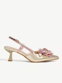 CUCCOO CHICEST Giày cao gót mũi nhọn cho nữ, họa tiết hoa diên vĩ, giày da giả ánh kim màu hồng nhạt lãng mạn thanh lịch tương phản với vàng, thích hợp cho tiệc tùng, hẹn hò, tiệc trà, kỳ nghỉ - Màu tím - Xem 9