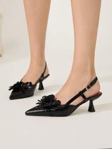 CUCCOO CHICEST Giày cao gót mũi nhọn Iris mùa hè mới cho nữ, giày cao gót giả da màu đen và đỏ thanh lịch lãng mạn cho buổi hẹn hò trà, trang phục buổi tối, ngày lễ - màu đen - Xem 4