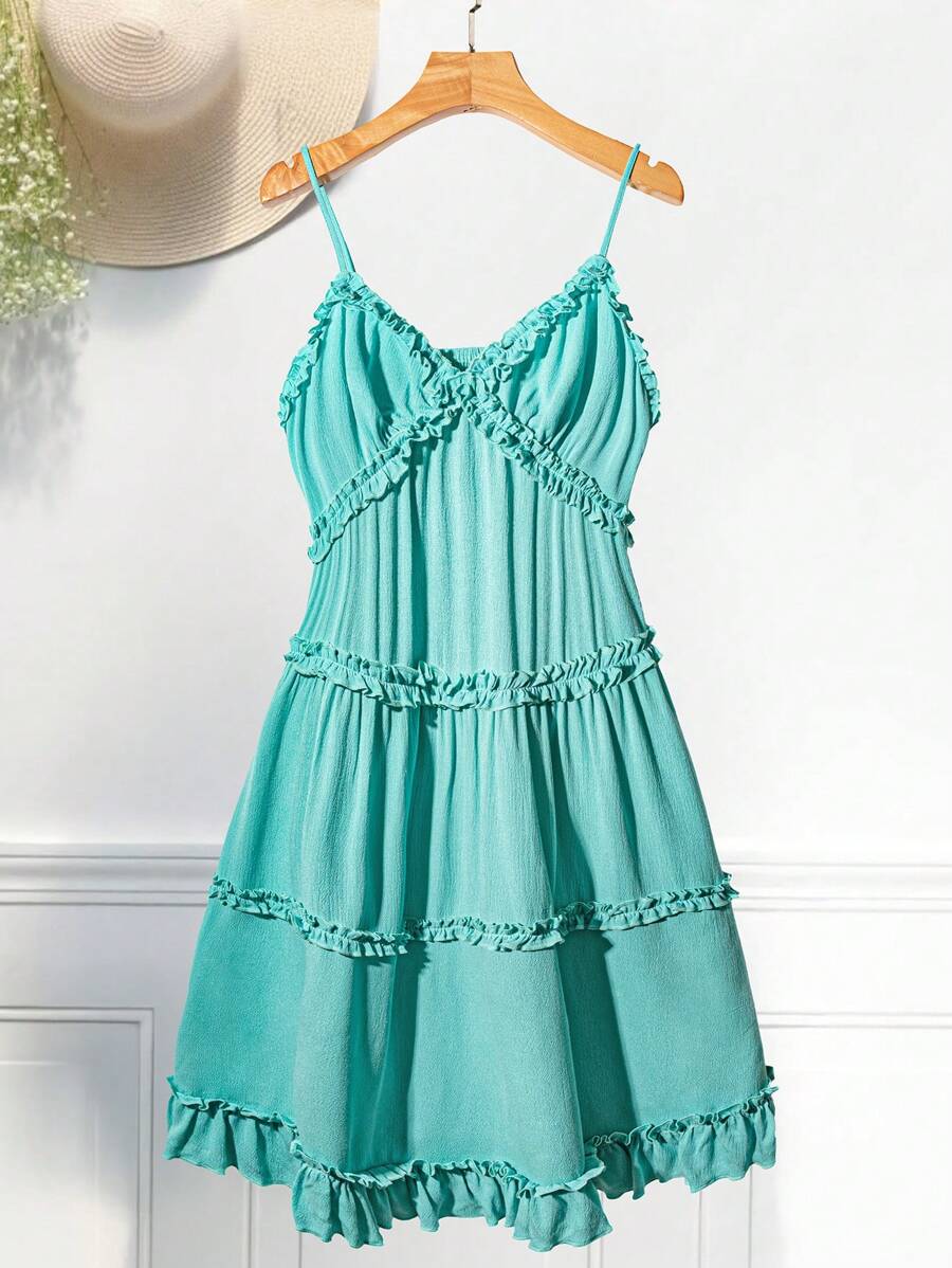 Breezaya Women's Solid Color Sweet Ruffle Trim Sleeveless Dress, Summer ...