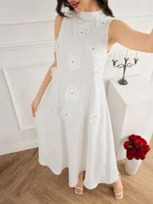 Modelyn 女式无袖优雅阿拉伯风格印花连衣裙 - 白色 - 查看 1